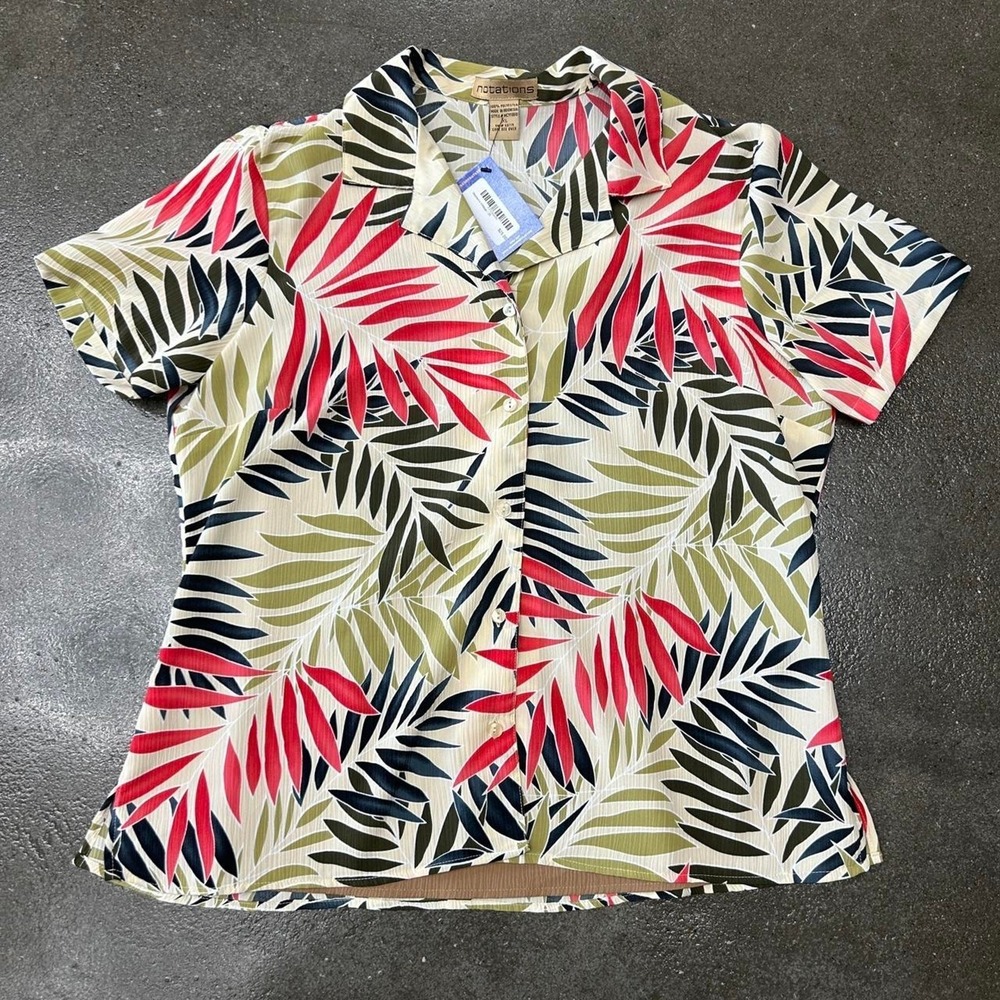 Vintage Y2K Hawaiian Palm Leaf Button Up Collared Short Sleeve Shirt Men's XL
